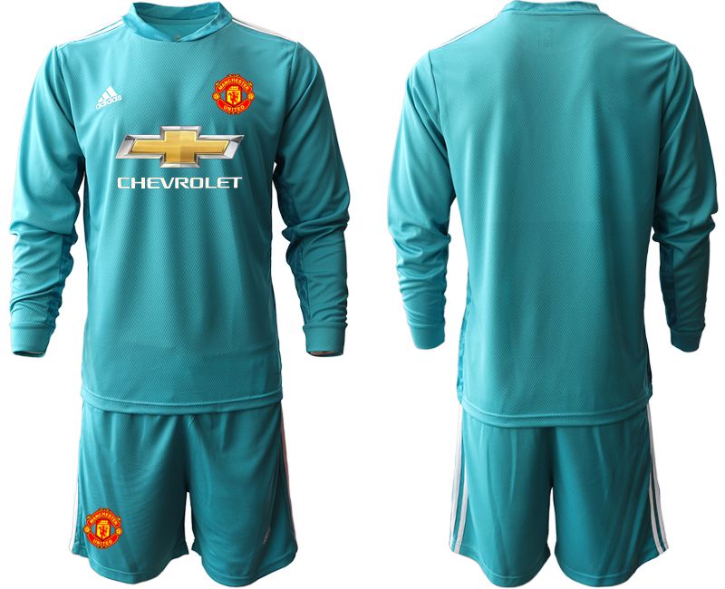 Men 2020-2021 club Manchester United lake blue long sleeve goalkeeper Soccer Jerseys->manchester united jersey->Soccer Club Jersey